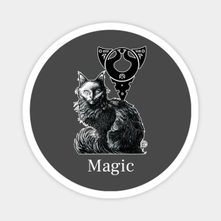 Magic Black Cat - White Outline Version - Magic Quote Magnet